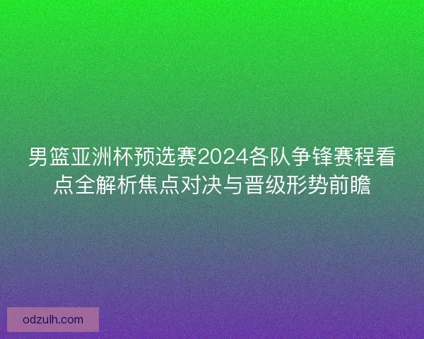 男篮亚洲杯预选赛2024各队争锋赛程看点全解析焦点对决与晋级形势前瞻