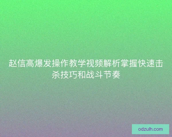 赵信高爆发操作教学视频解析掌握快速击杀技巧和战斗节奏 赵信高爆发操作教学视频解析掌握快速击杀技巧和战斗节奏
